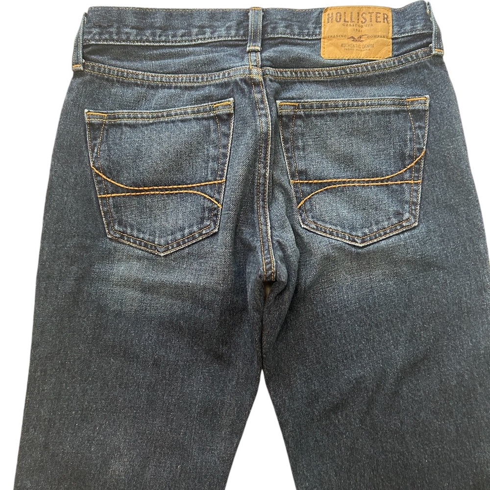 Hollister Mens 28x30 Straight Leg Dark Blue Button Fly Denim Blue Jeans EUC - Picture 13 of 16
